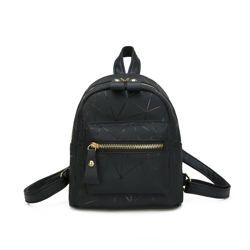 Pink Sliver Leather Backpack School Rucksack College Shoulder Satchel