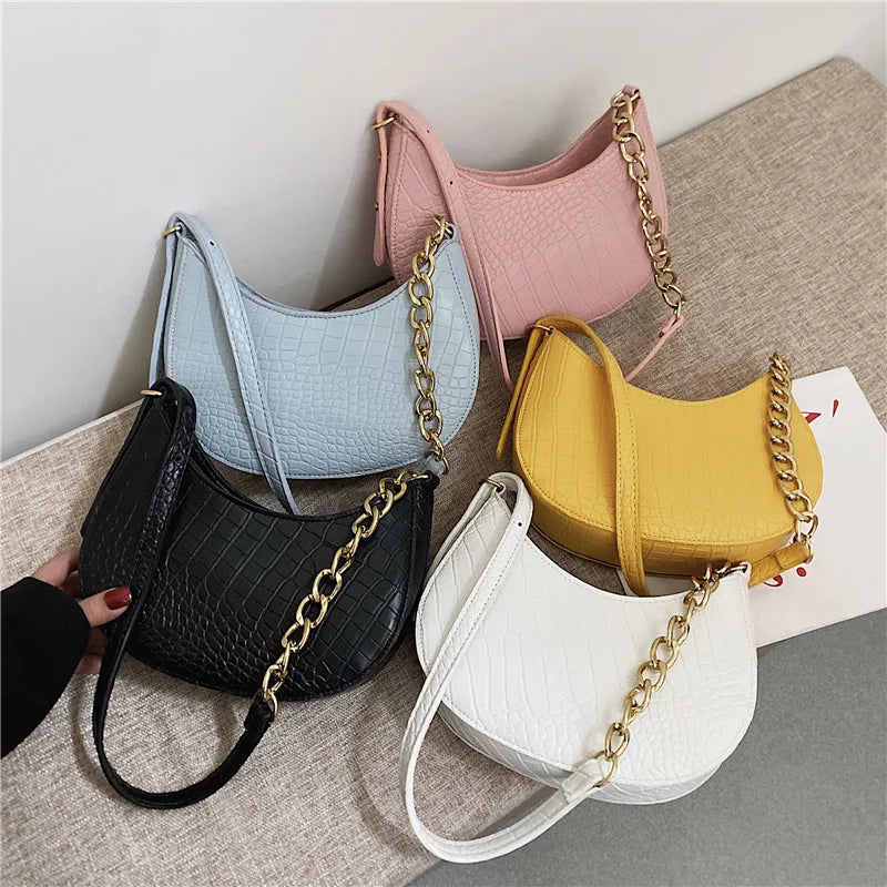 Lady Zipper Armpit Sling Handbag Crocodile Pattern Hobo Shoulder Bag