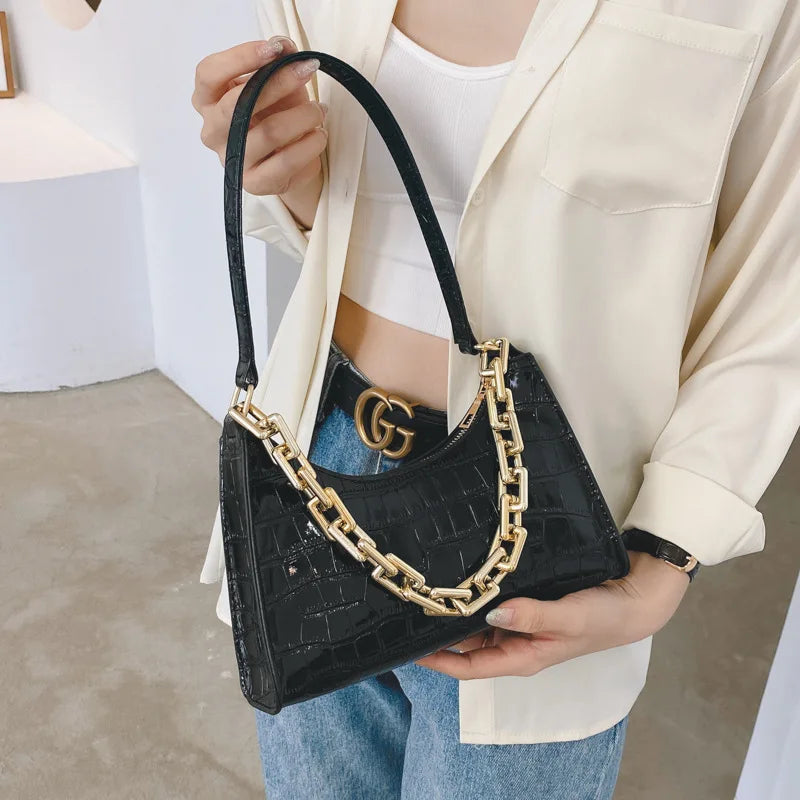Lady's Crocodile Pattern Shoulder Bag PU Leather Niche