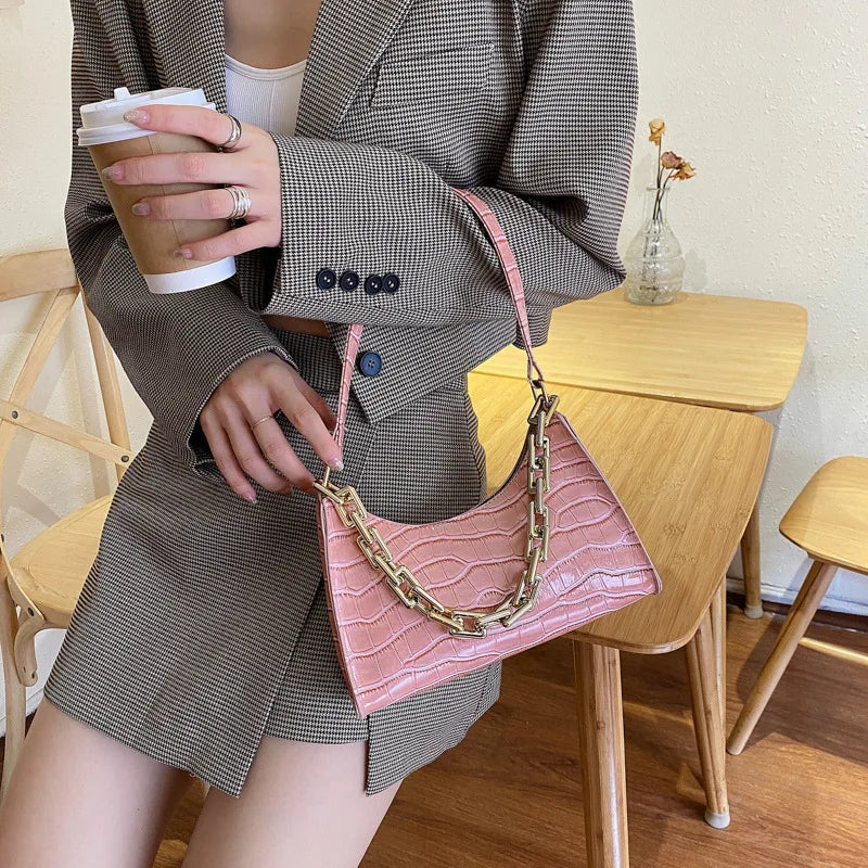 Lady's Crocodile Pattern Shoulder Bag PU Leather Niche