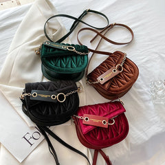 Velvet Saddle Crossbody Bag Flap Shoulder Clutch Handbag