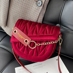 Velvet Saddle Crossbody Bag Flap Shoulder Clutch Handbag