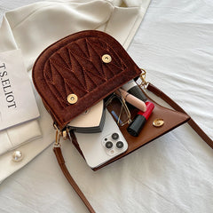 Velvet Saddle Crossbody Bag Flap Shoulder Clutch Handbag