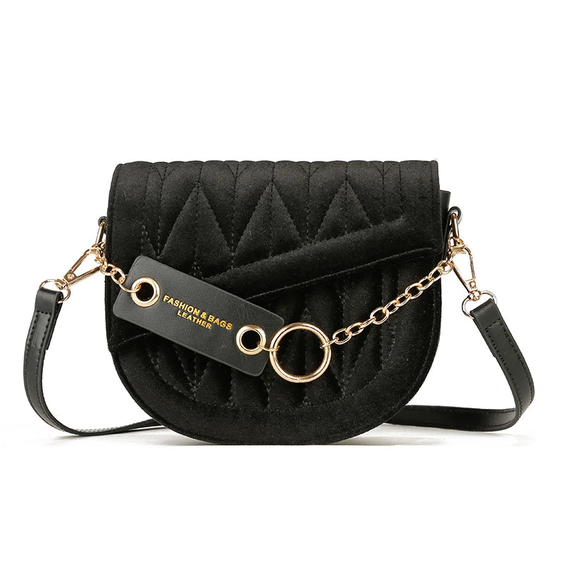 Velvet Saddle Crossbody Bag Flap Shoulder Clutch Handbag