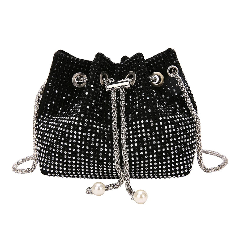 Canvas Drawstring Clutch Bag Metal Chain Crossbody Shoulder Bags for Women