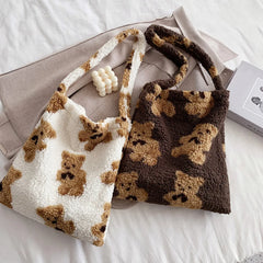 Fluffy Fur Bear Handbag Large Capacity Soft Tote Bag