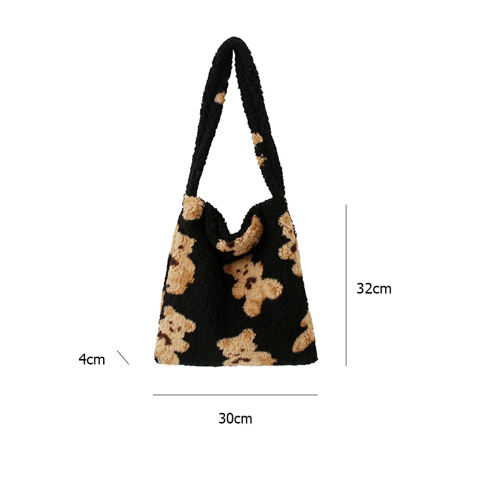 Fluffy Fur Bear Handbag Large Capacity Soft Tote Bag