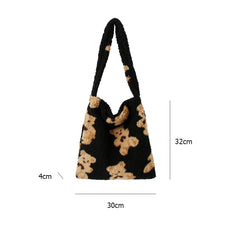 Fluffy Fur Bear Handbag Large Capacity Soft Tote Bag
