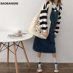 Plush Canvas Shoulder Bag for Women Soft Tote Shopping Bag