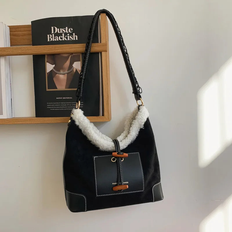 Lamb Wool Bag Women's Autumn And Winter Retro Shoulder Bag High Large Capacity
