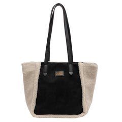 Lamb Wool Plush Tote Bag Faux Fur Suede Shoulder Contrast Shopping