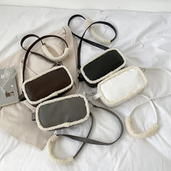 Vintage Lamb Wool Plush Crossbody Bag Square Shoulder Handbag