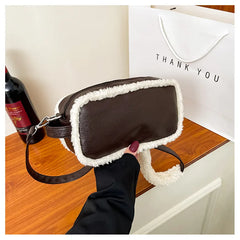 Vintage Lamb Wool Plush Crossbody Bag Square Shoulder Handbag