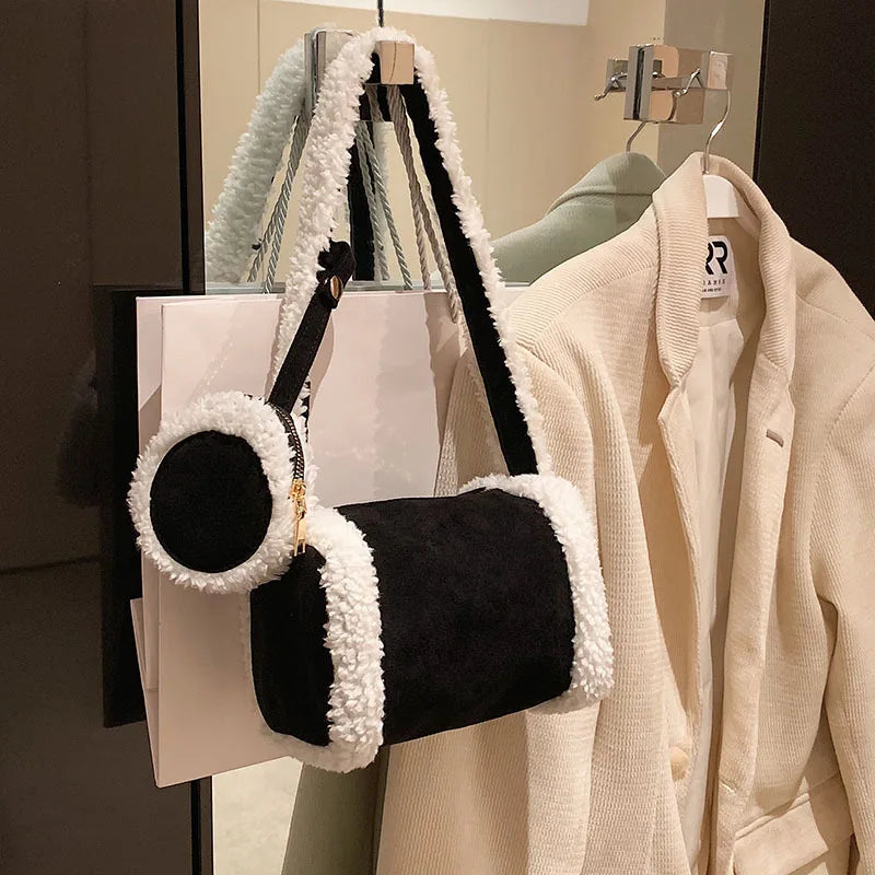Lamb Wool Shoulder Bag Women's Hobo Bag Crossbody Deerskin Velvet Pillow Bag