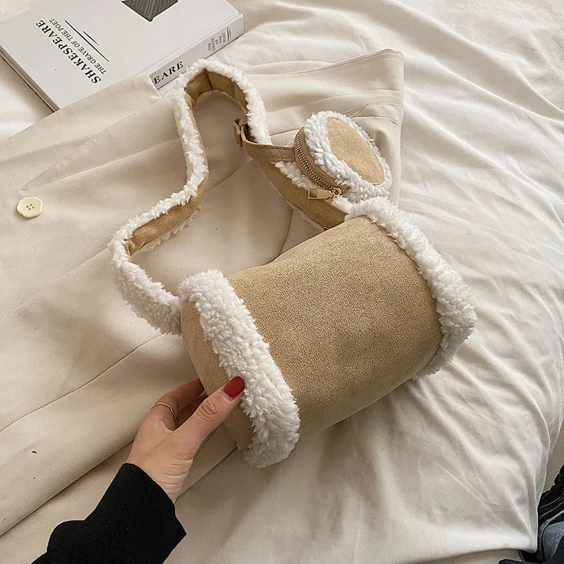 Lamb Wool Shoulder Bag Women's Hobo Bag Crossbody Deerskin Velvet Pillow Bag