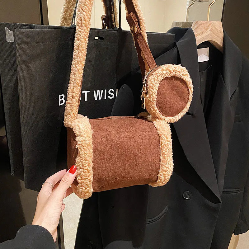 Lamb Wool Shoulder Bag Women's Hobo Bag Crossbody Deerskin Velvet Pillow Bag