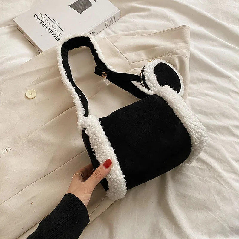 Lamb Wool Shoulder Bag Women's Hobo Bag Crossbody Deerskin Velvet Pillow Bag