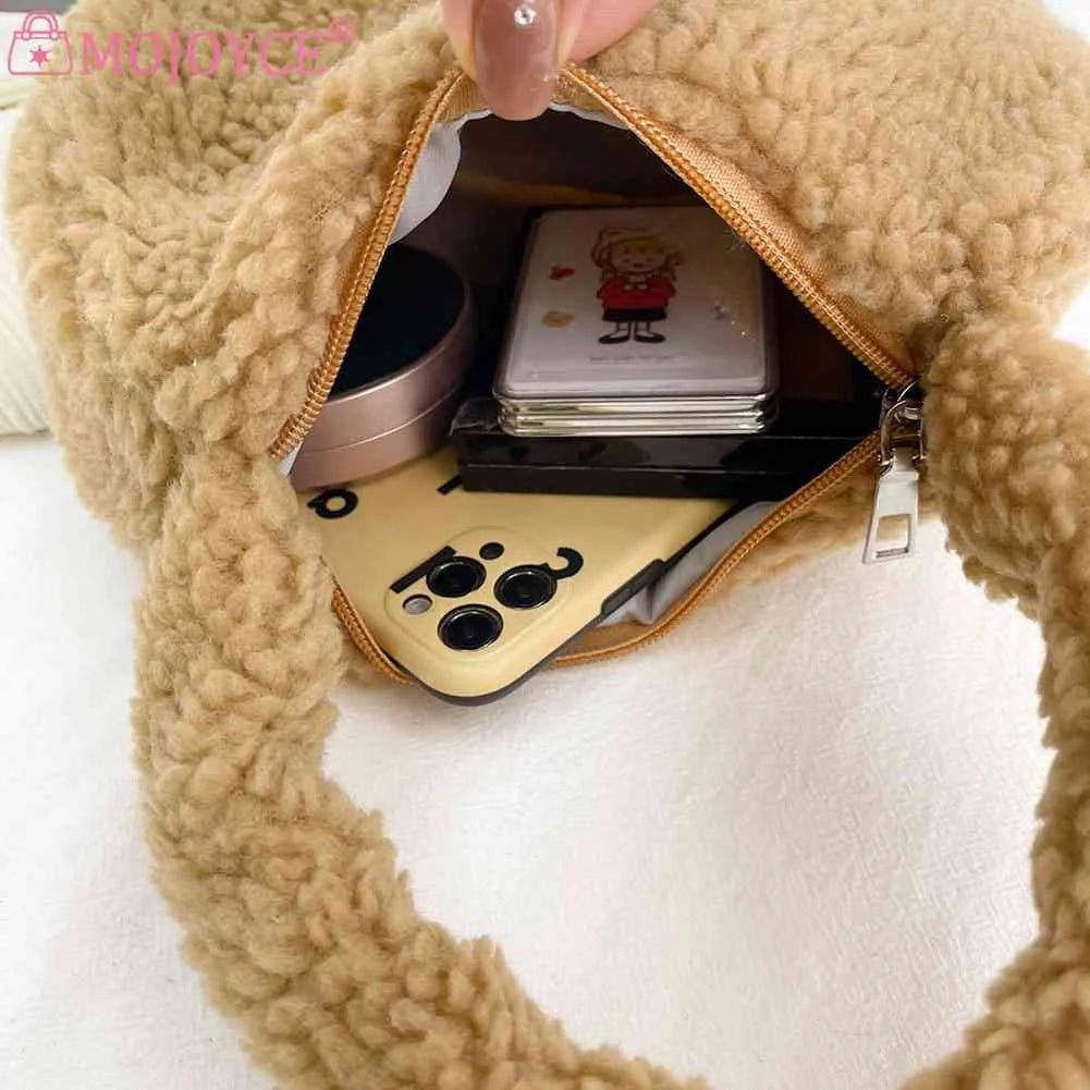 Lamb Wool Shoulder Bag Soft Winter Women Hand Bags Casual Warm Solid