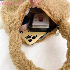 Lamb Wool Shoulder Bag Soft Winter Women Hand Bags Casual Warm Solid