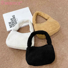 Lamb Wool Shoulder Bag Soft Winter Women Hand Bags Casual Warm Solid