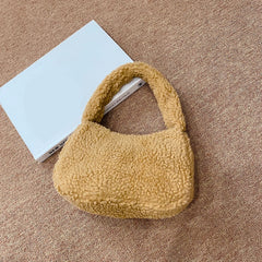 Lamb Wool Shoulder Bag Soft Winter Women Hand Bags Casual Warm Solid