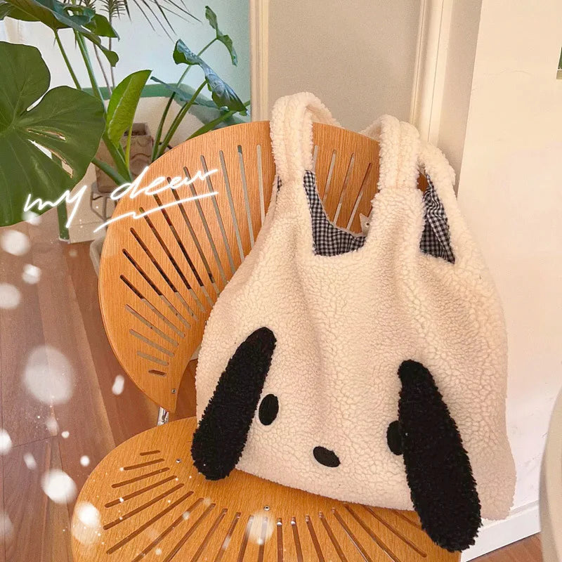 Fluffy Dog Shoulder Bag Commuter Shopping Bag For Autumn Winter