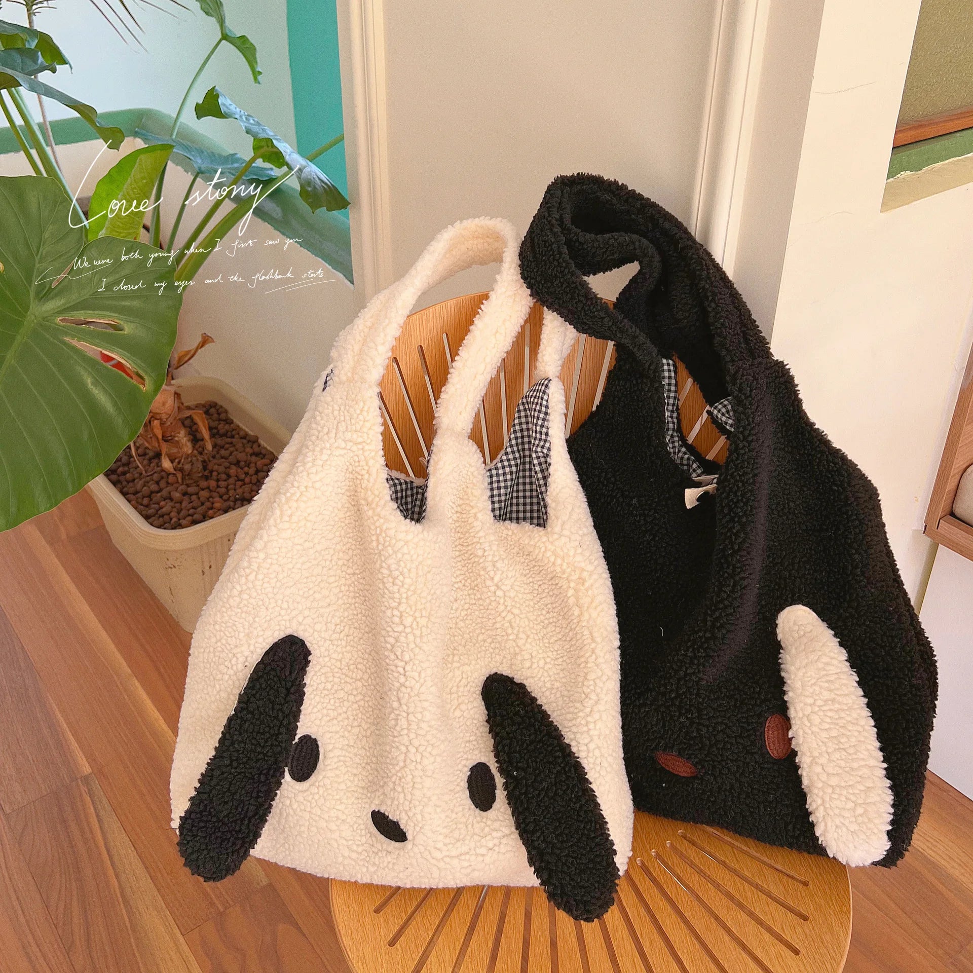 Fluffy Dog Shoulder Bag Commuter Shopping Bag For Autumn Winter