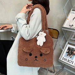 Lambswool Handbags Shoulder Bag for Women Tote Bag Ladies Embroidery Handbag