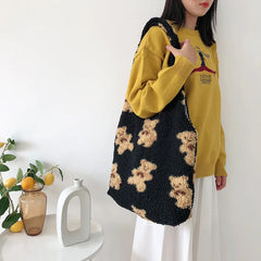 Lambswool Shoulder Bag Plush Tote Large Capacity Cartoon Shopper Lady Hand Bag
