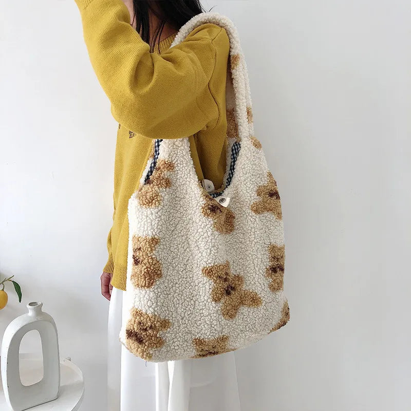 Lambswool Shoulder Bag Plush Tote Large Capacity Cartoon Shopper Lady Hand Bag