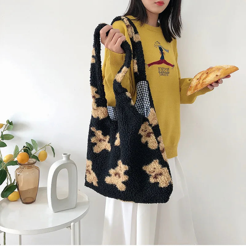 Lambswool Shoulder Bag Plush Tote Large Capacity Cartoon Shopper Lady Hand Bag