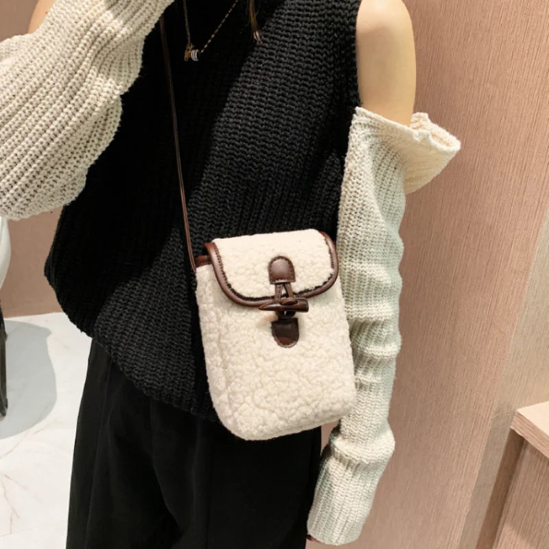 Lambswool Faux Fur Phone-bag Sweet Cross Body Teenagers