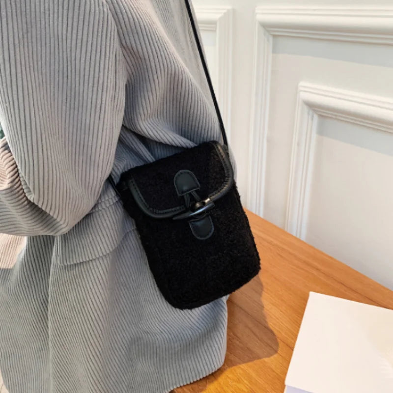 Lambswool Faux Fur Phone-bag Sweet Cross Body Teenagers