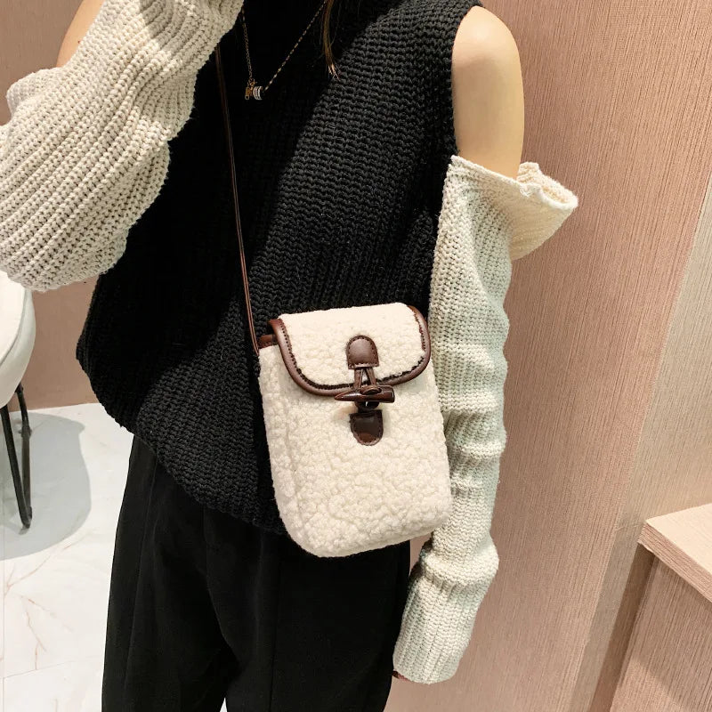 Faux Fur Cross Body Phone Bag for Women