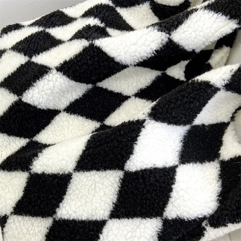 Lambswool Shoulder Bag Winter Diamond Lattice Soft Plush Tote