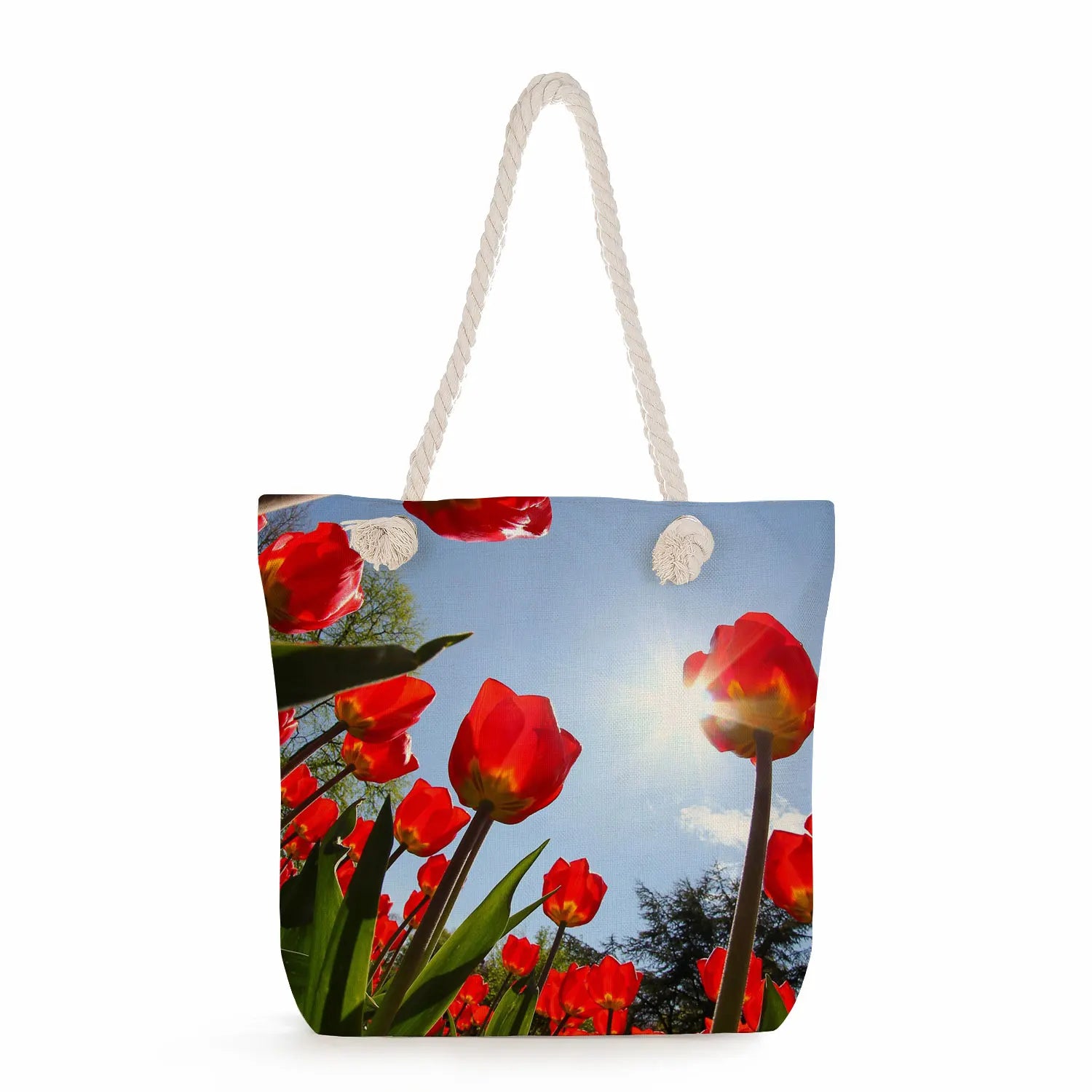 Floral Print Handbags Thick Rope Shoulder Bag