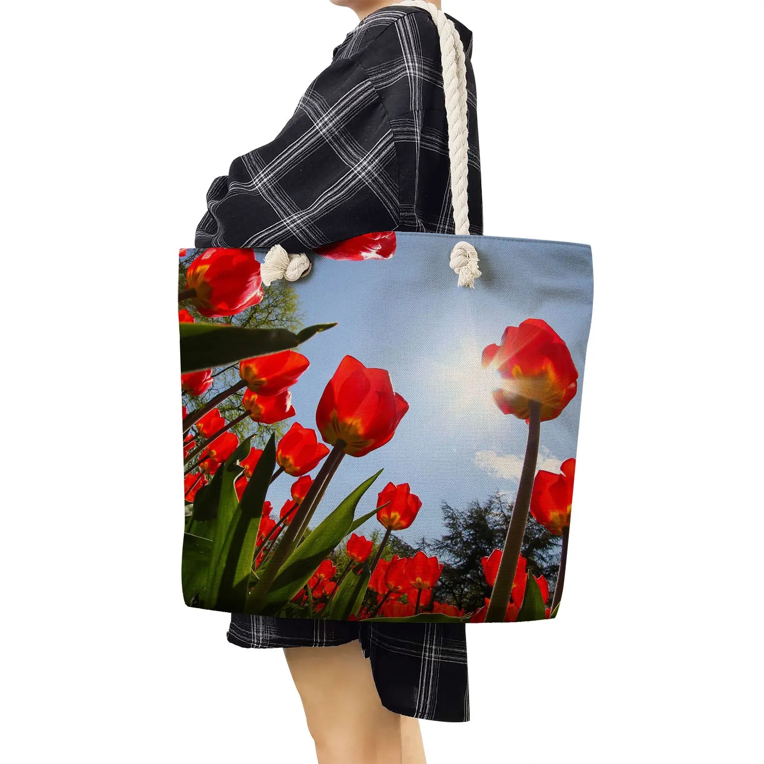 Floral Print Handbags Thick Rope Shoulder Bag