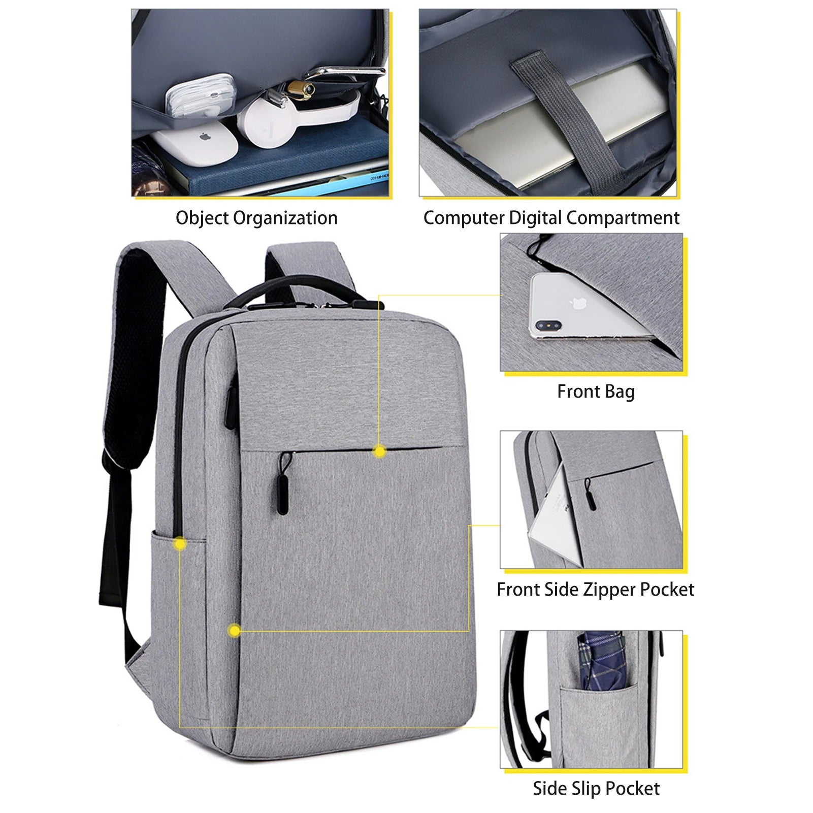 Laptop Backpack with USB Charging Port Water Resistant Outdoor Sports Daypack