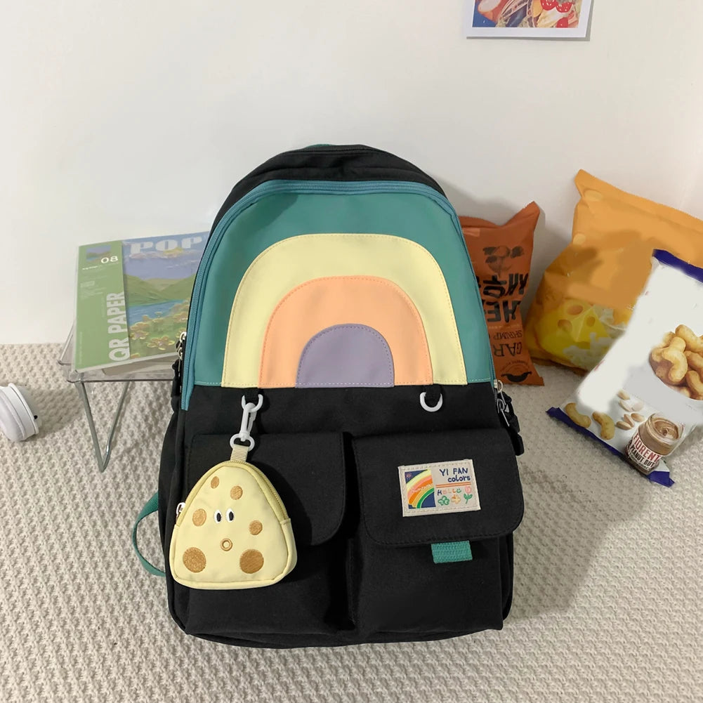 College Laptop Rucksack Bookbag with Pendant Soft Multi-pockets