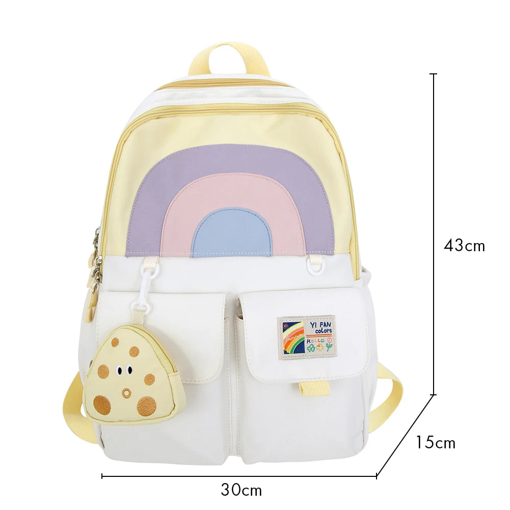 College Laptop Rucksack Bookbag with Pendant Soft Multi-pockets
