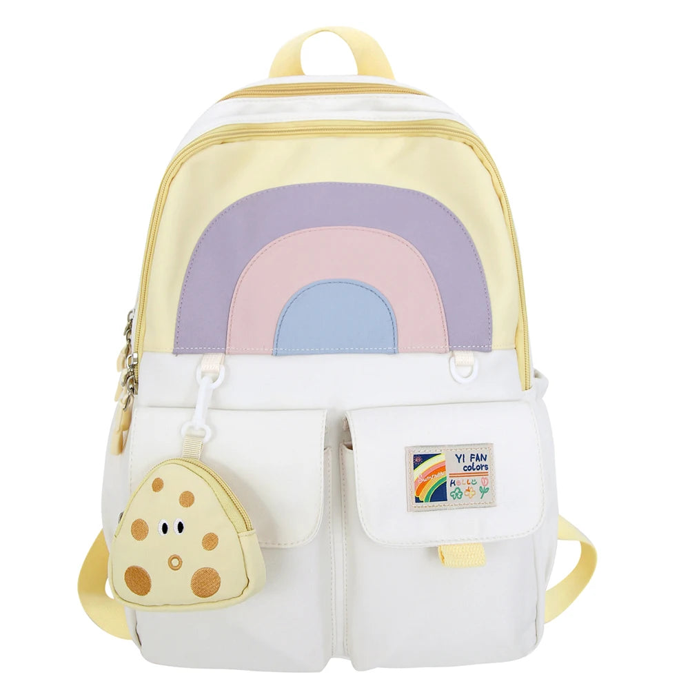 College Laptop Rucksack Bookbag with Pendant Soft Multi-pockets