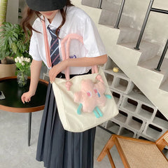 Women Casual Shoulder Bag Splicing Handbag Flowers Cartoon Messenger Bags