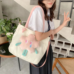 Women Casual Shoulder Bag Splicing Handbag Flowers Cartoon Messenger Bags