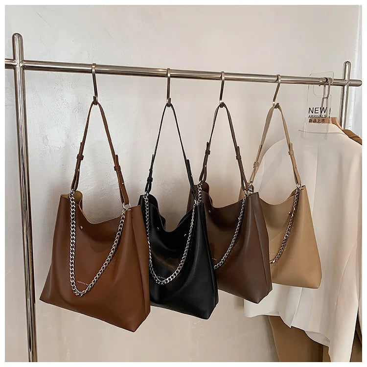 Large Bucket Shoulder Bag Women Purse Chain Messenger Tote PU Leather