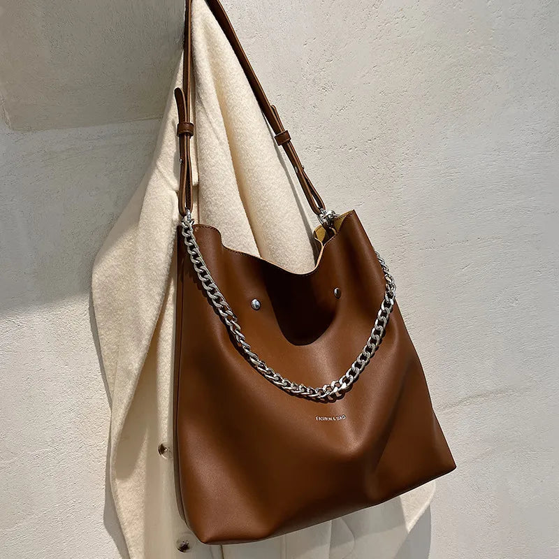 Large Bucket Shoulder Bag Women Purse Chain Messenger Tote PU Leather