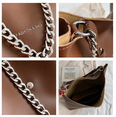 Large Bucket Shoulder Bag Women Purse Chain Messenger Tote PU Leather