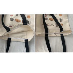 Large Canvas Totes Bag Japanese Cartoon Cat Travel Cotton Cloth Student Bags