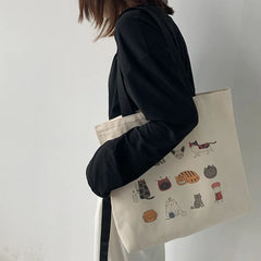 Large Canvas Totes Bag Japanese Cartoon Cat Travel Cotton Cloth Student Bags