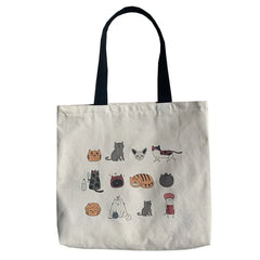 Large Canvas Totes Bag Japanese Cartoon Cat Travel Cotton Cloth Student Bags