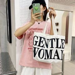 Large Capacity Canvas Bag Shoulder Tote Portable Student Shopping Purse